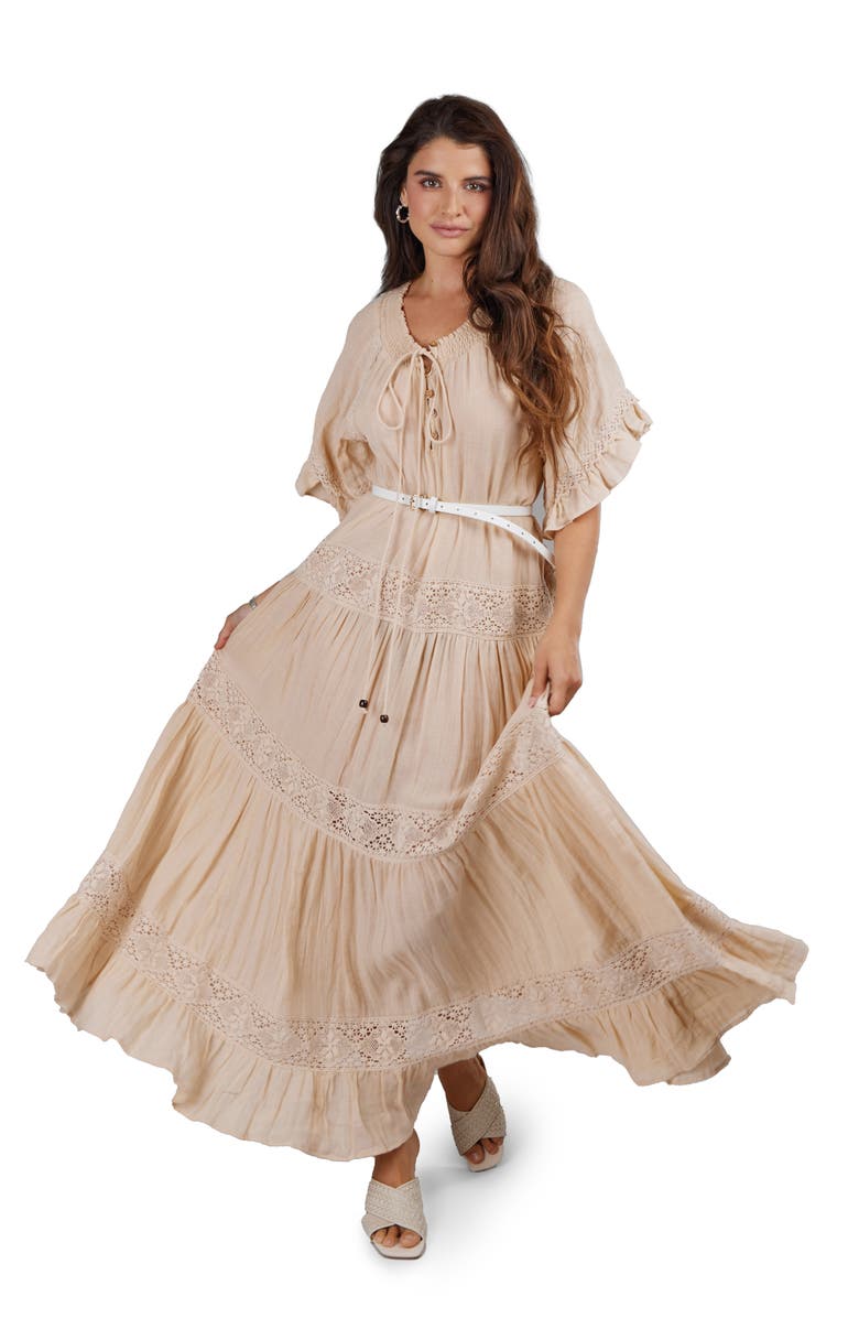 SAACHI Tiered Cotton Maxi Dress, Alternate, color, Taupe