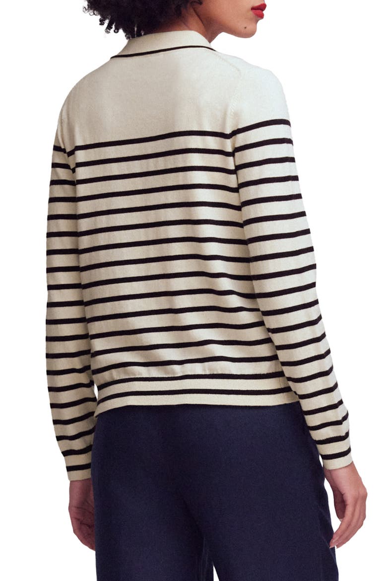 Liz Stripe Collar Cardigan, Alternate, color, IVORY/ NAVY