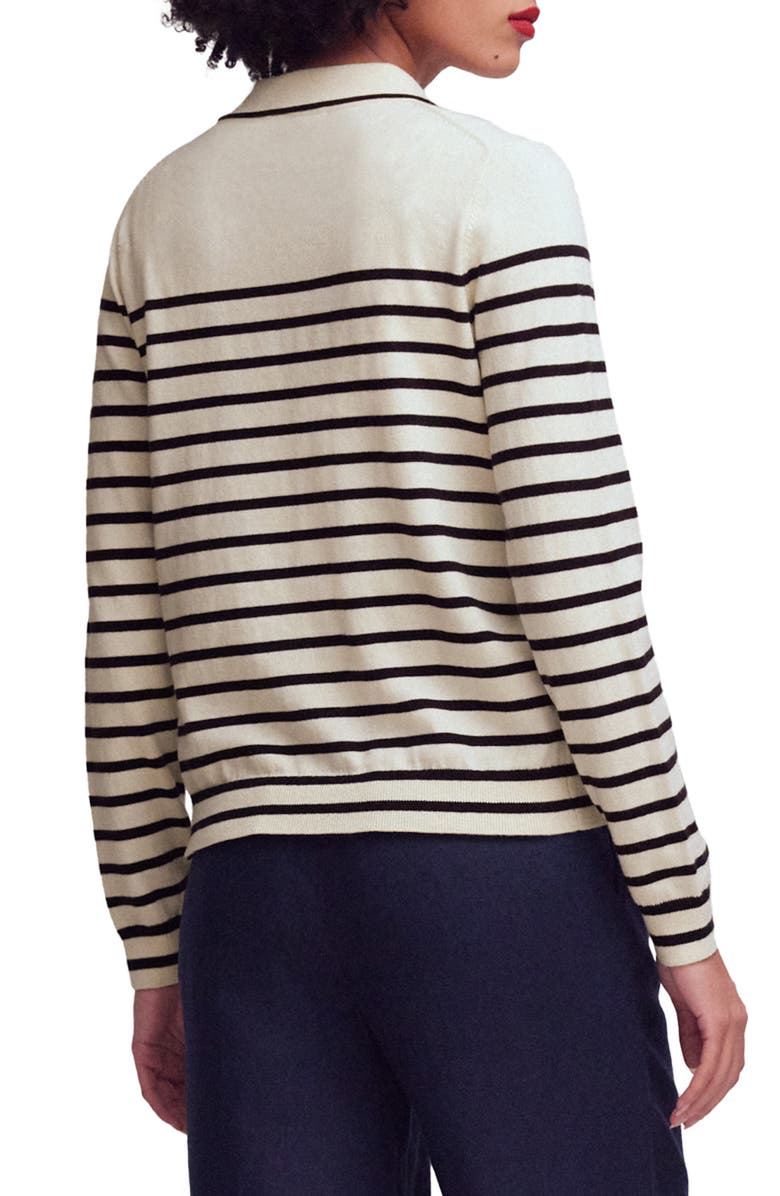 Boden Liz Stripe Collar Cardigan, Alternate, color, Ivory/ Navy