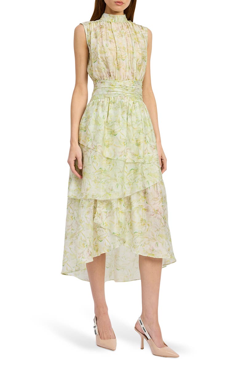 En Saison Claire Floral Sleeveless Dress, Main, color, Sage Yellow