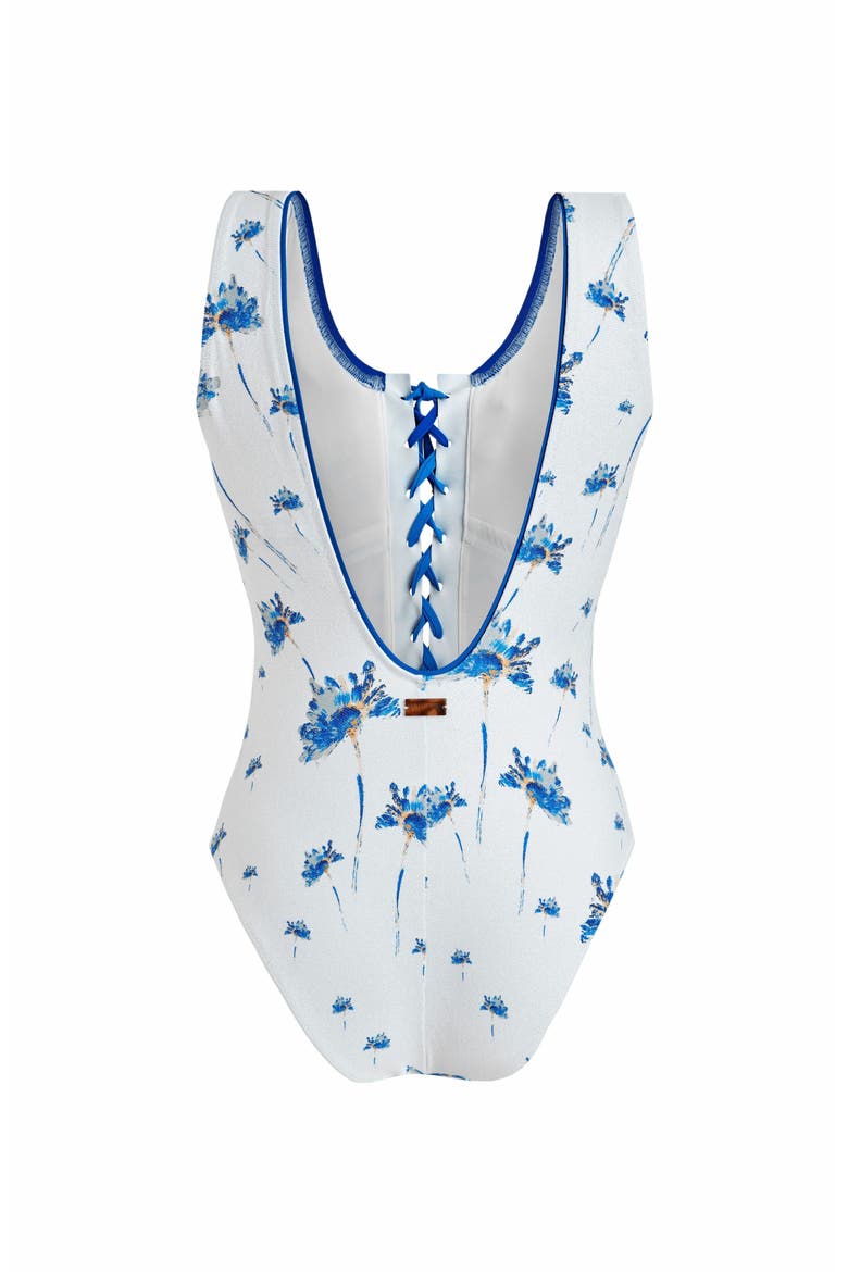 Women's Herbier Shiny Jersey Lace-Up One-Piece Swimsuit, Alternate, color, OFF-WHITE