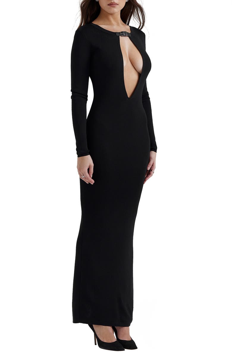 HOUSE OF CB Keeya Long Sleeve Belted Neck Dress, Alternate, color, Black