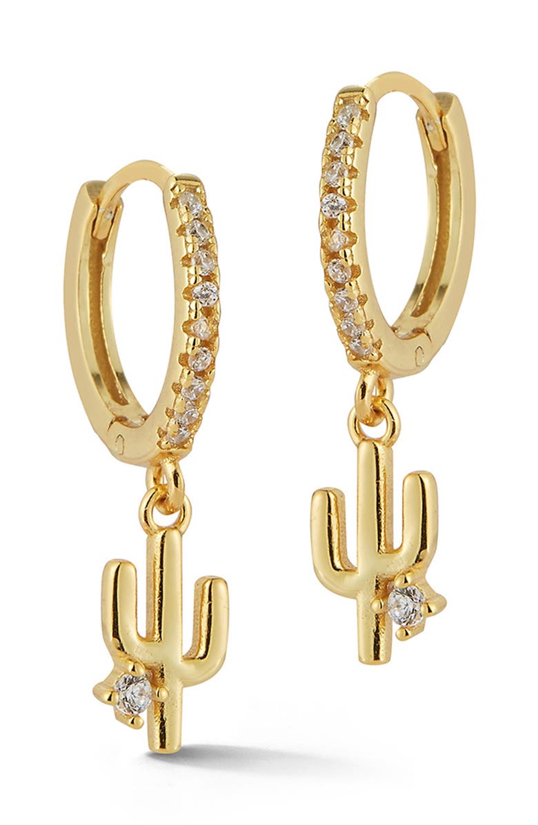 GLAZE JEWELRY Cactus Drop Huggie Hoop Earrings, Main, color, Gold