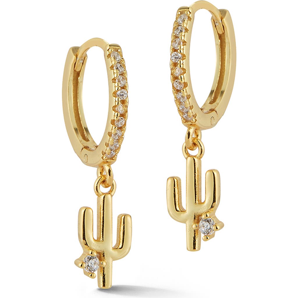Glaze Jewelry 14k Over Silver Cz Cactus Huggie Earrings In Gold