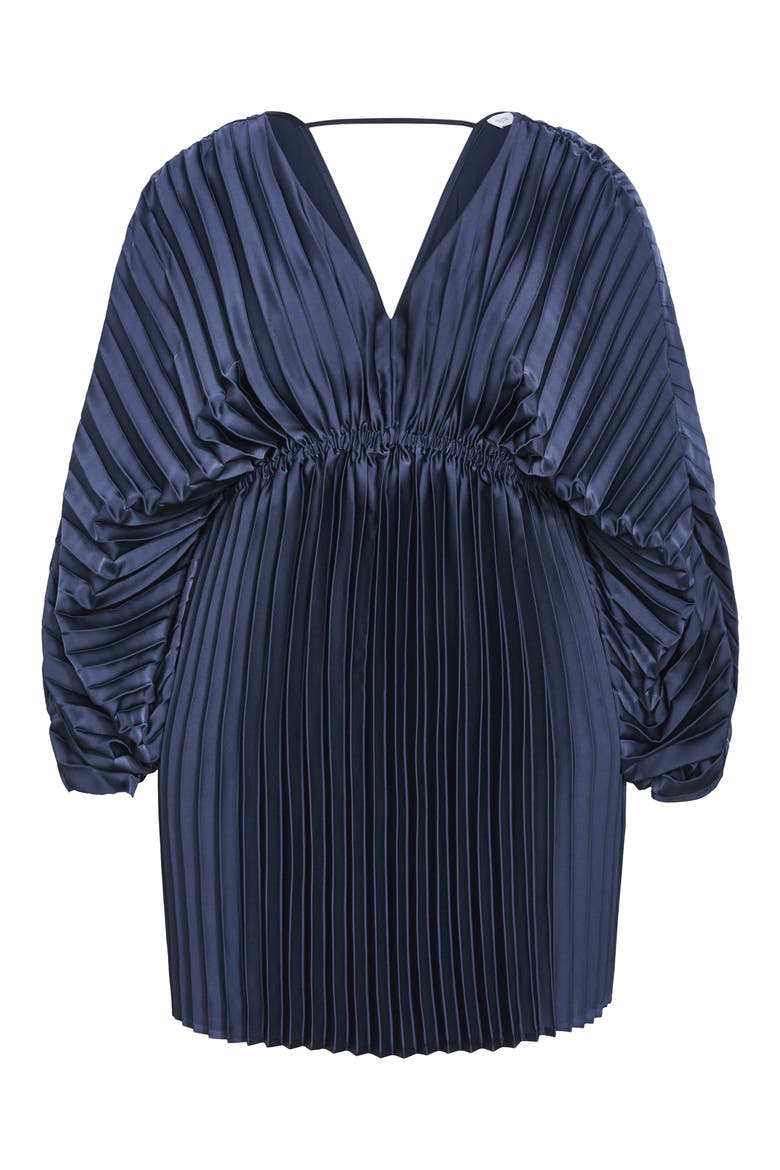 Chloe Pleated Long Sleeve Satin Minidress, Alternate, color, NAVY