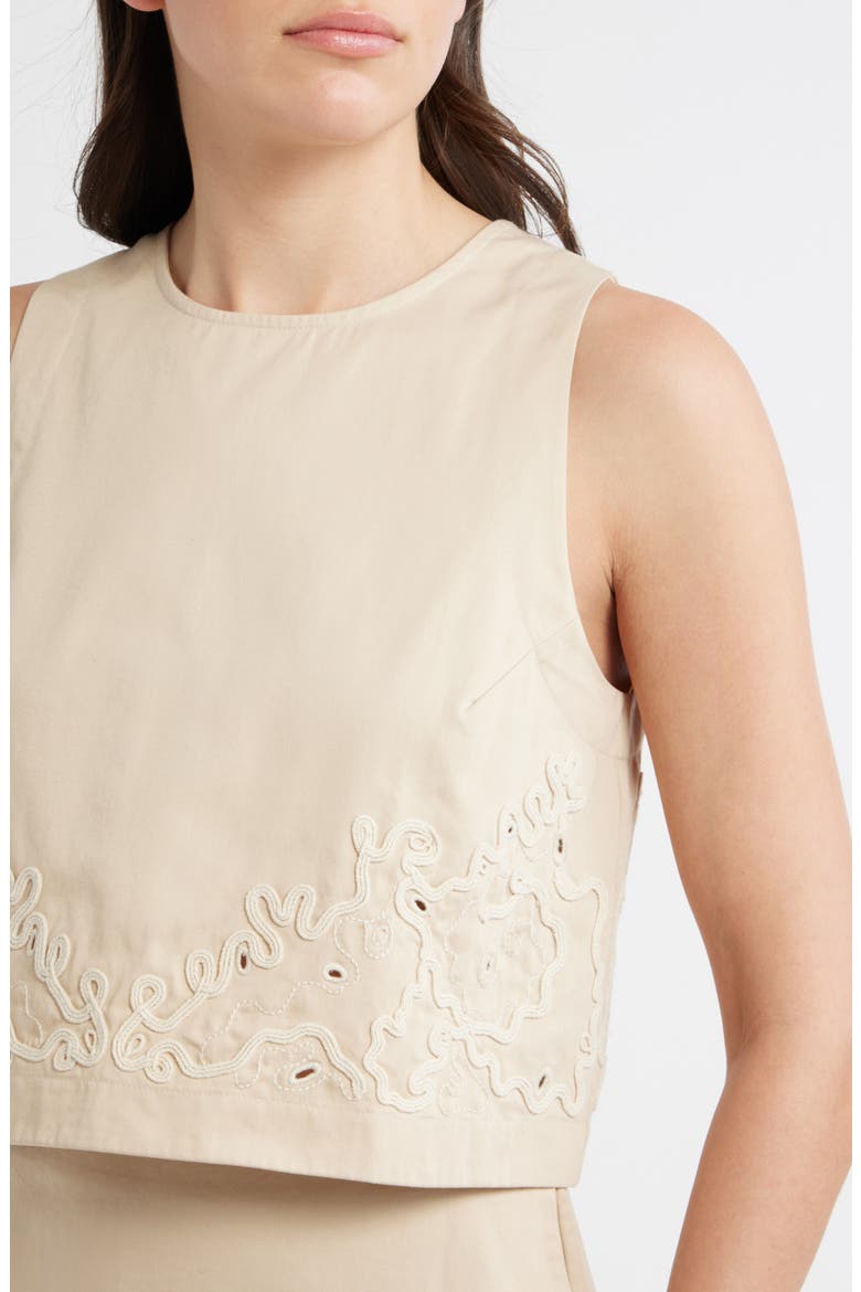 Sleeveless Embroidered Cotton Top, Alternate, color, SOFT SAND