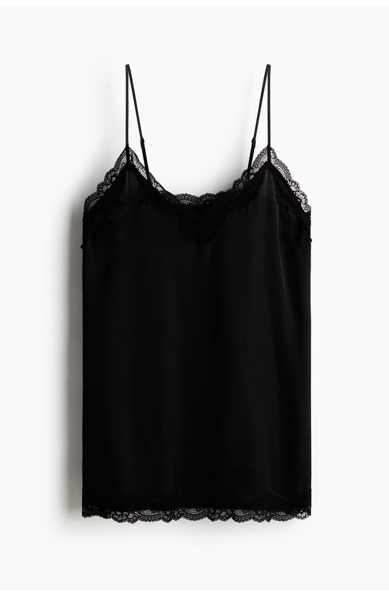 H&M Lace-trimmed Satin Nightslip, Main, color, Black