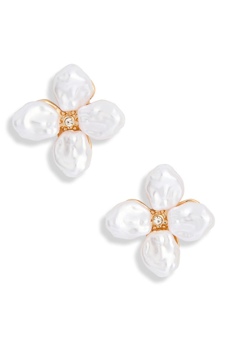Imitation Pearl Flower Stud Earrings, Main, color, CLEAR- WHITE- GOLD