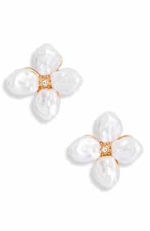 Imitation Pearl Flower Stud Earrings