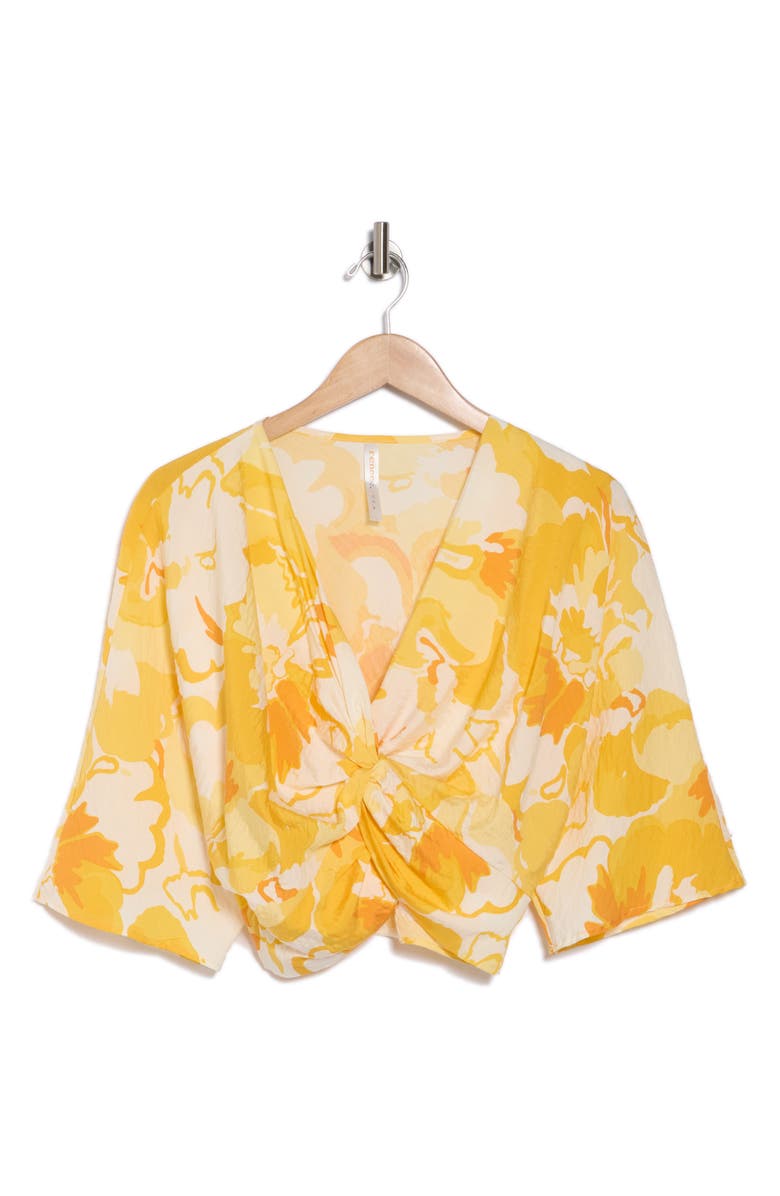 Renee C Floral Twist Front Top, Alternate, color, Yellow
