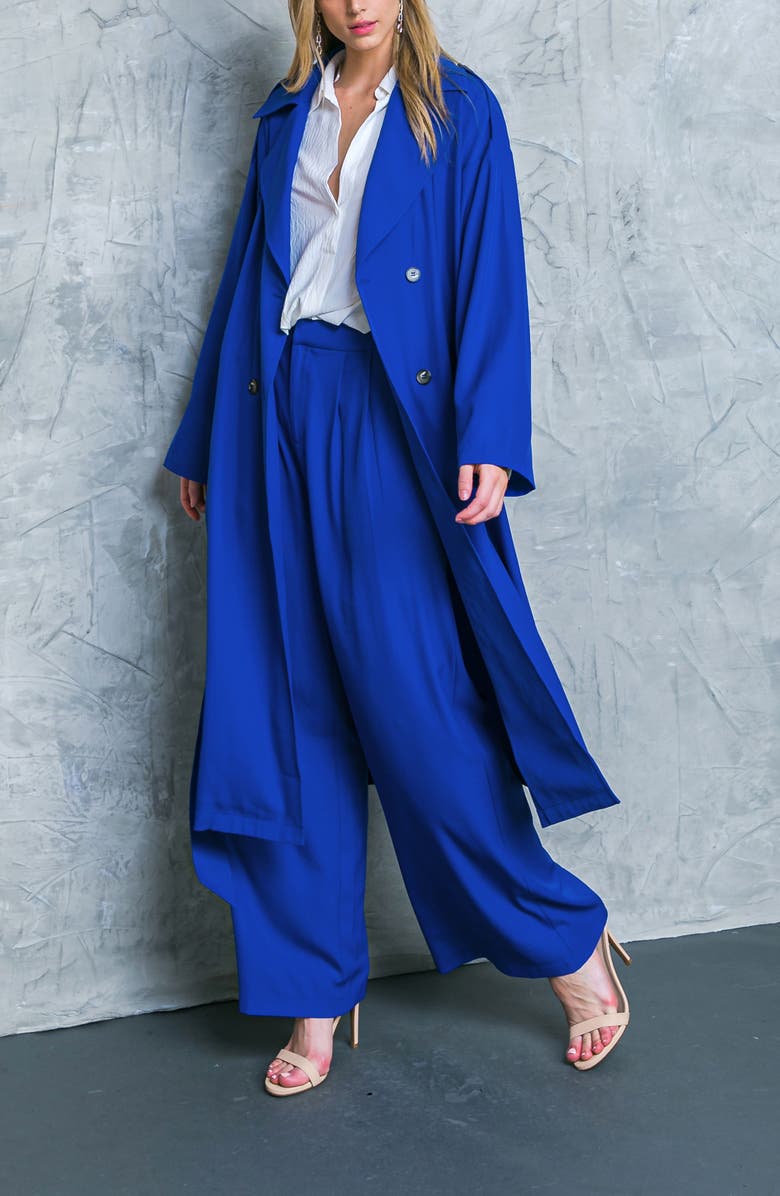 FLYING TOMATO Tie Waist Trench Coat, Alternate, color, Blue