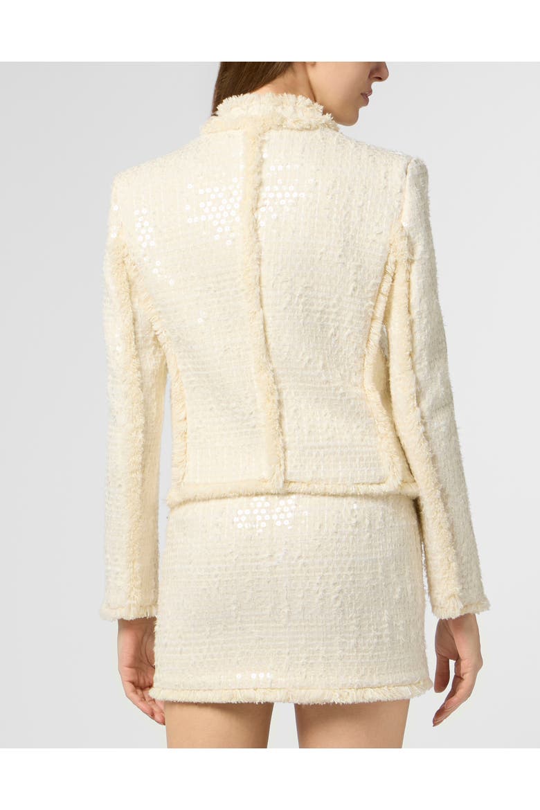 Tweed Bolero Paillettes Women, Alternate, color, white