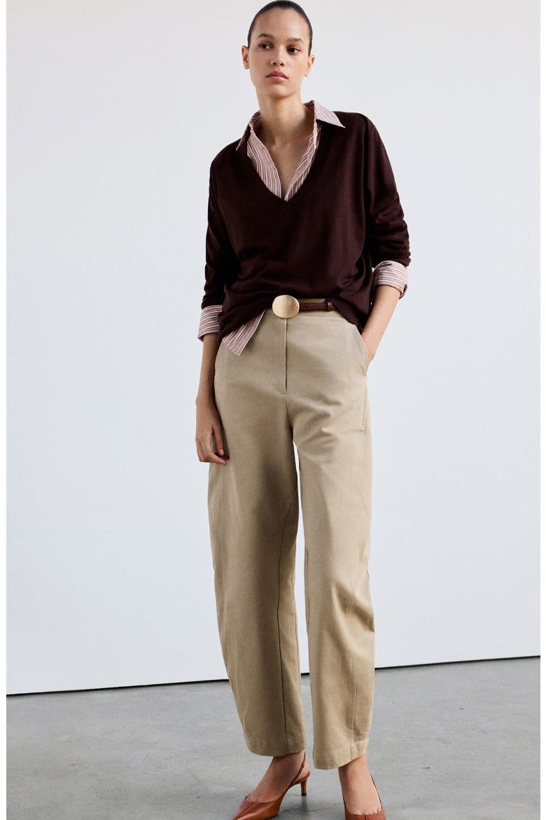 Pleated Barrel Leg Pants, Alternate, color, BROWN