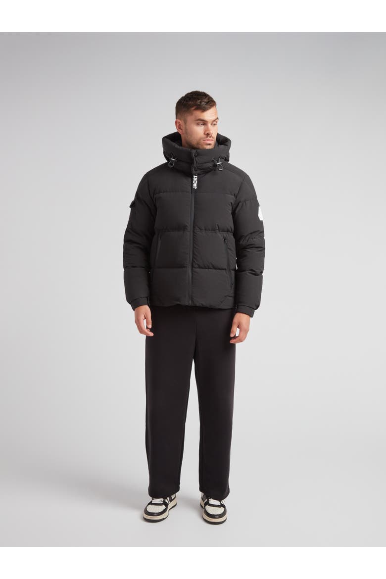 EZ Water Hooded Puffer Racer Jacket, Alternate, color, MATT BLACK