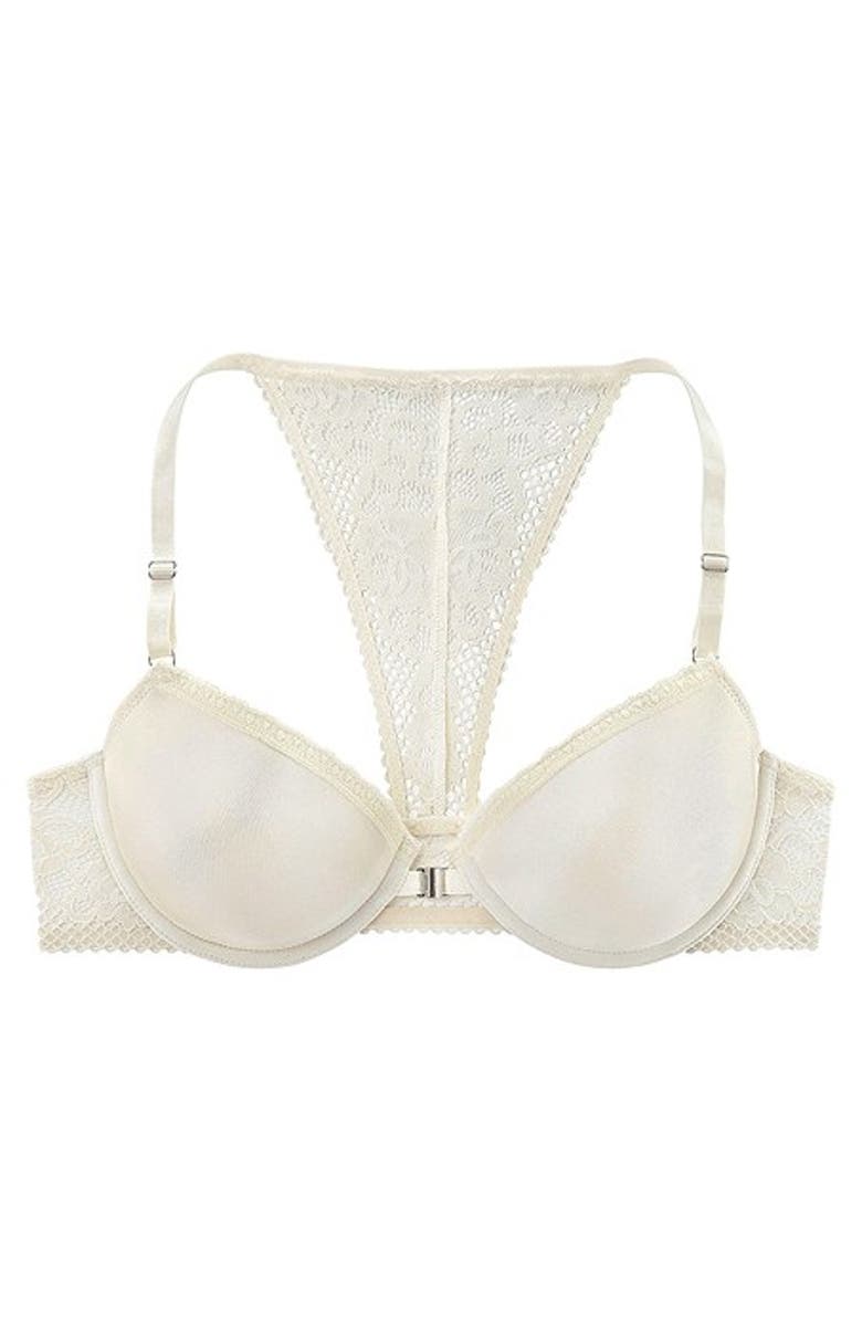 LASCANA Women's Lace Back T-Shirt Bra, Alternate, color, Cream