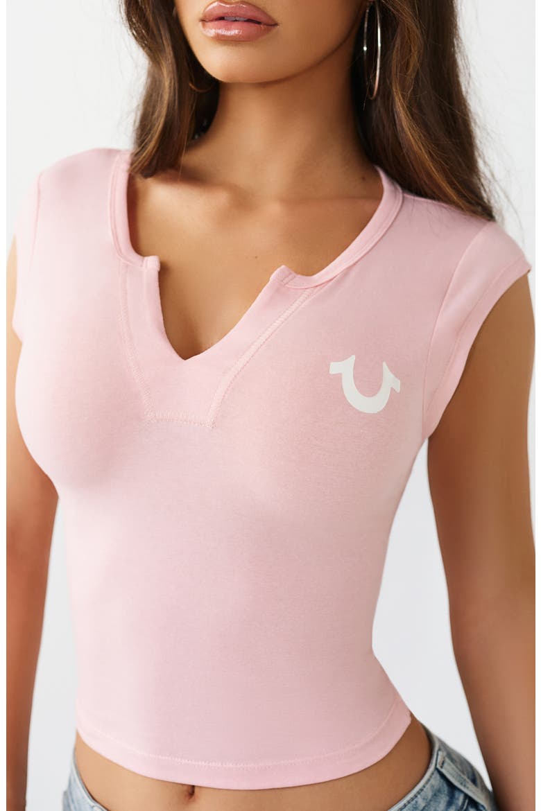 Notch Neck Camp Sleeve T-Shirt, Main, color, DULL PINK