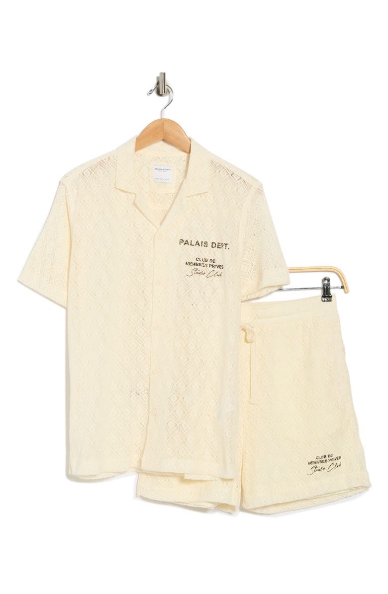 DENIM AND FLOWER Textured Shirt & Shorts Set, Alternate, color, Off White