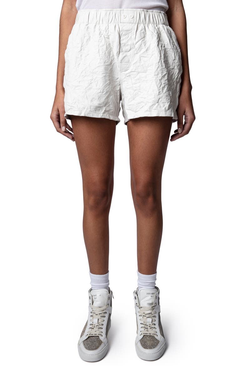 Pax Crumpled Leather Shorts, Main, color, JUDO