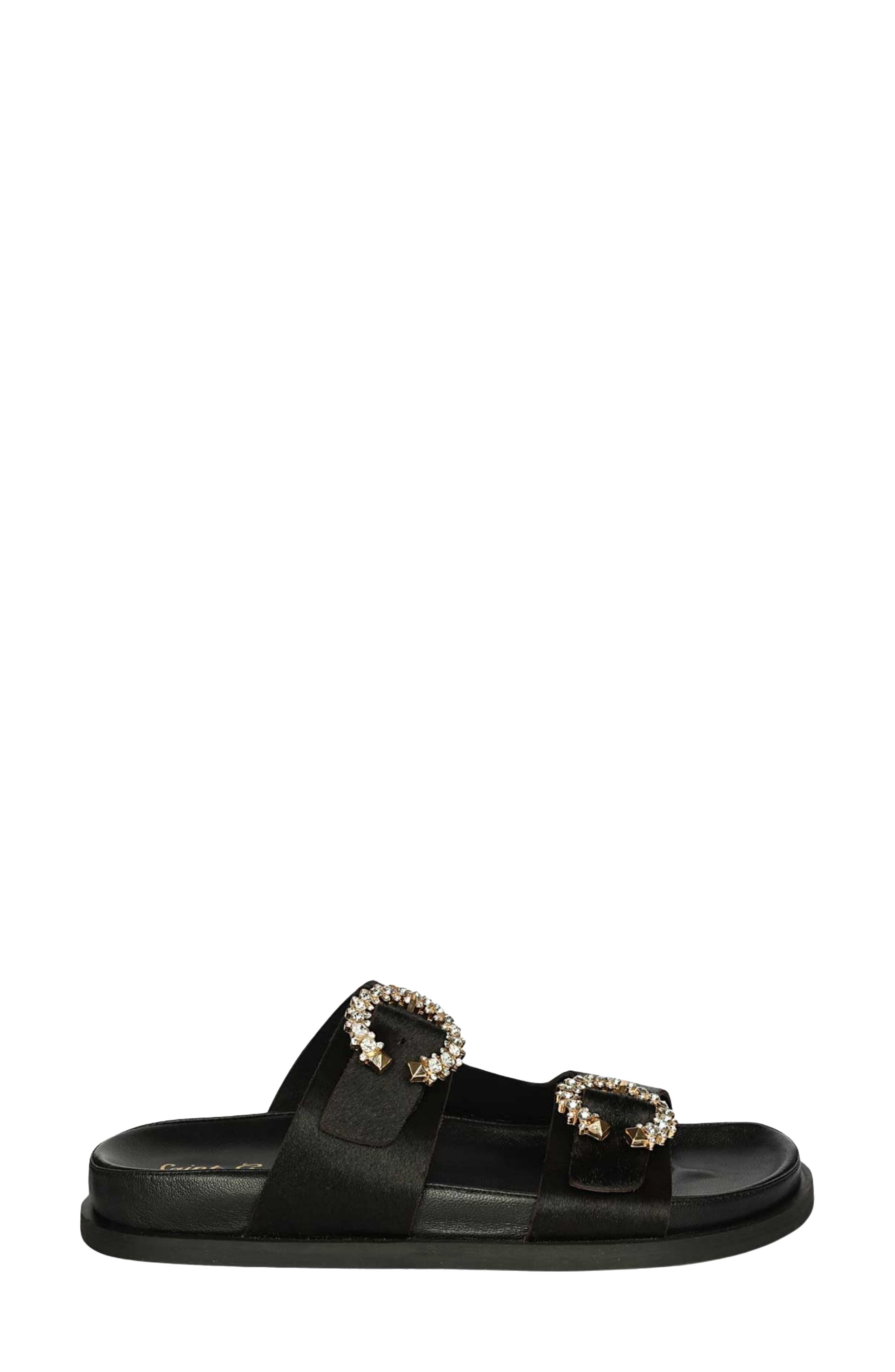 SAINT G Ishie Genuine Calf Hair Slide Sandal, Alternate, color, Black