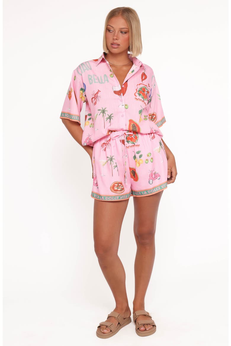 Giulia La Dolce Vita Print Button-Up Shirt & Shorts Set, Alternate, color, DOLCE VITA