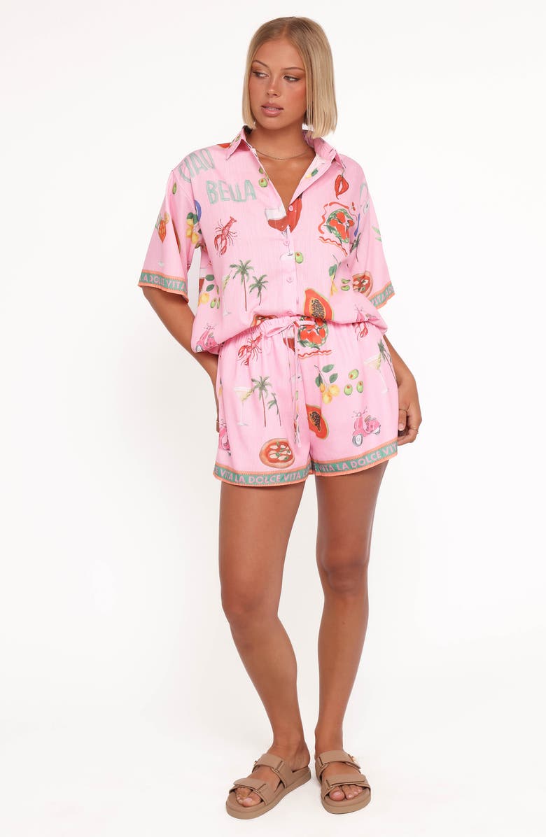 Petal & Pup Giulia La Dolce Vita Print Button-Up Shirt & Shorts Set, Alternate, color, Dolce Vita