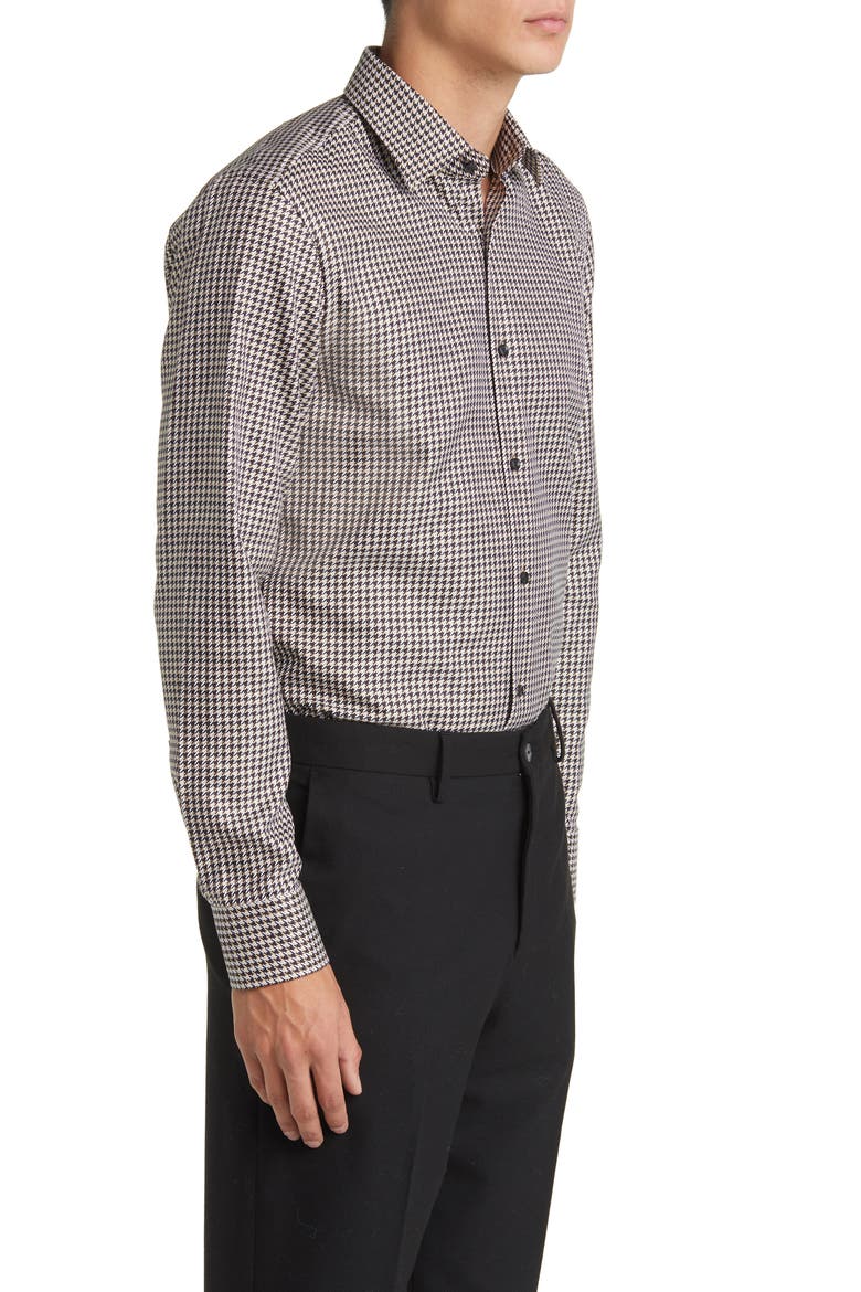 Hank Slim Fit Houndstooth Dress Shirt, Alternate, color, MED BEIGE/ BLACK