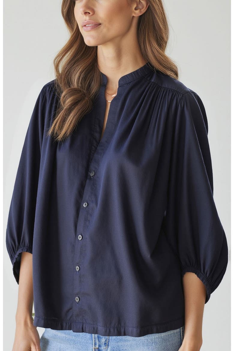 Cotton Poplin Peasant Top, Main, color, Navy