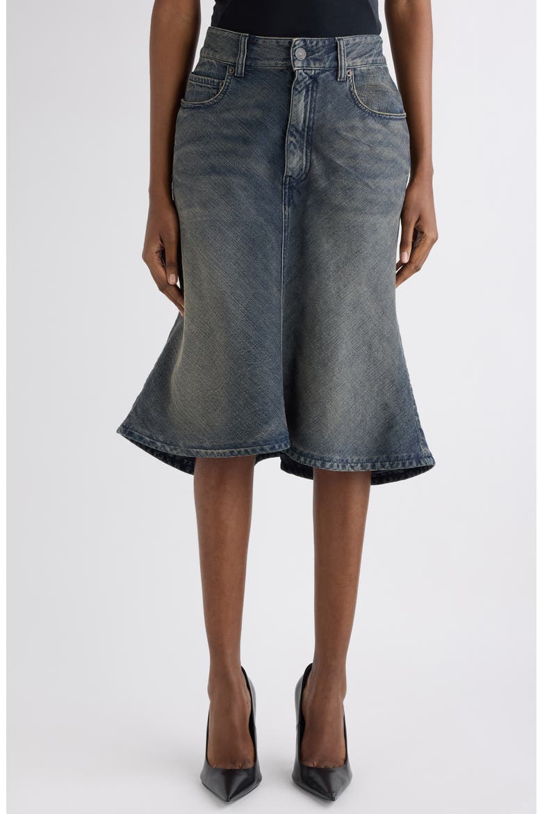 Denim A-Line Midi Skirt, Main, color, NAVY/ GREEN/ YELLOW