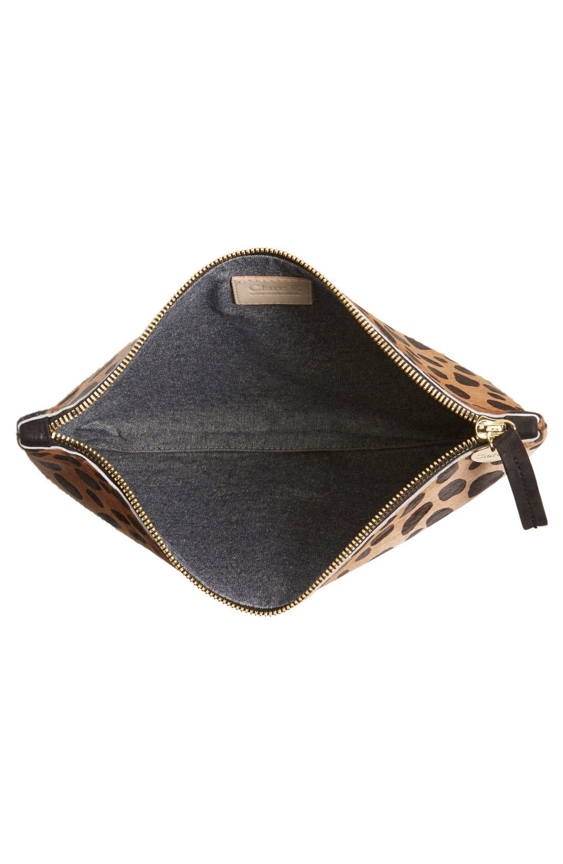 Clare V. Genuine Calf Hair Leopard Print Zip Clutch, Alternate, color, 