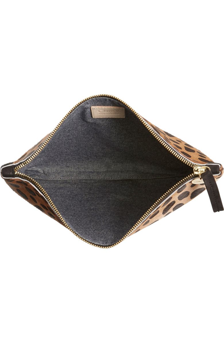 Clare V. Genuine Calf Hair Leopard Print Zip Clutch, Alternate, color,