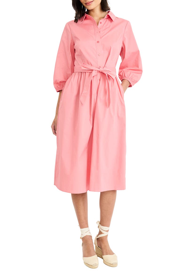 Long Sleeve Midi Shirtdress, Main, color, TEA ROSE