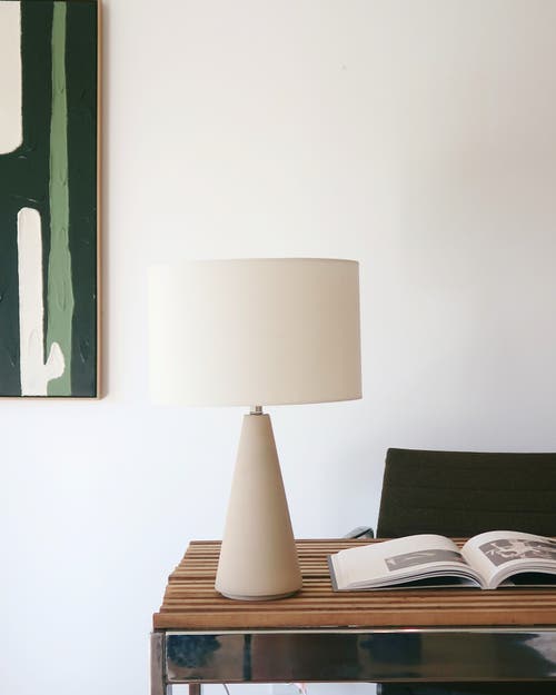 Brightech Nathaniel 20" Cement Led Table Lamp With Cream Cotton Drum Shade In Beige/cream
