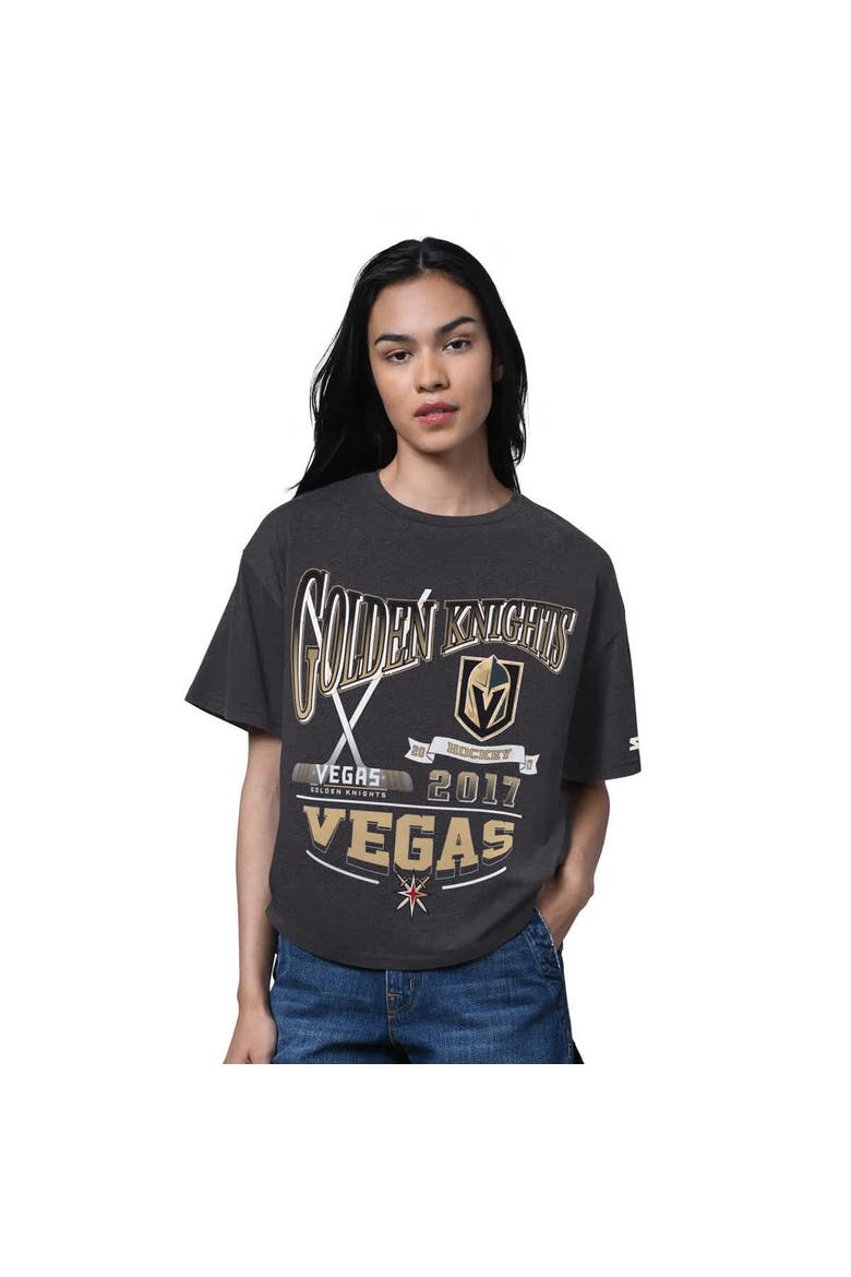 Women's Starter Heather Black Vegas Golden Knights Oversized Hall of Fame T-Shirt, Main, color, Heather Black