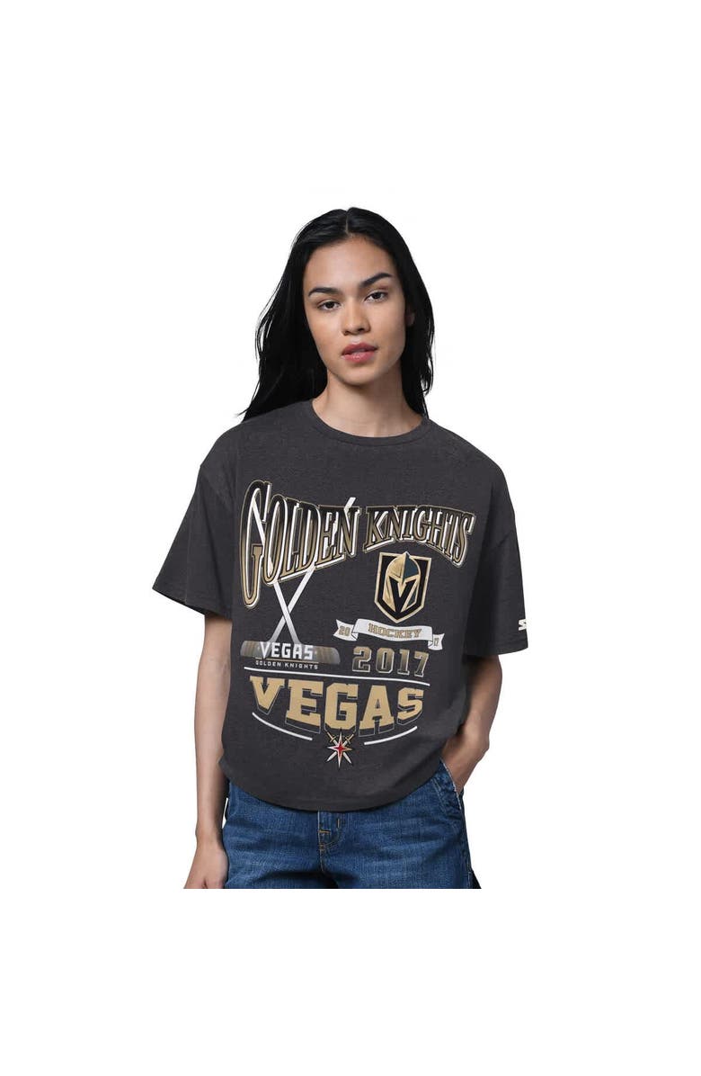 STARTER Women's Starter Heather Black Vegas Golden Knights Oversized Hall of Fame T-Shirt, Main, color, Heather Black