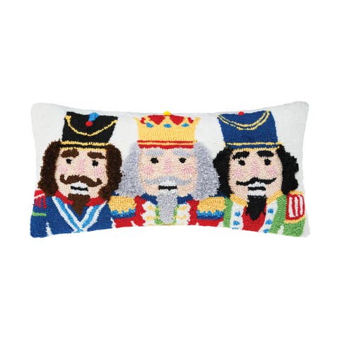 Nutcracker Trio Soldiers Hooked Christmas Accent Pillow 12" x 24"