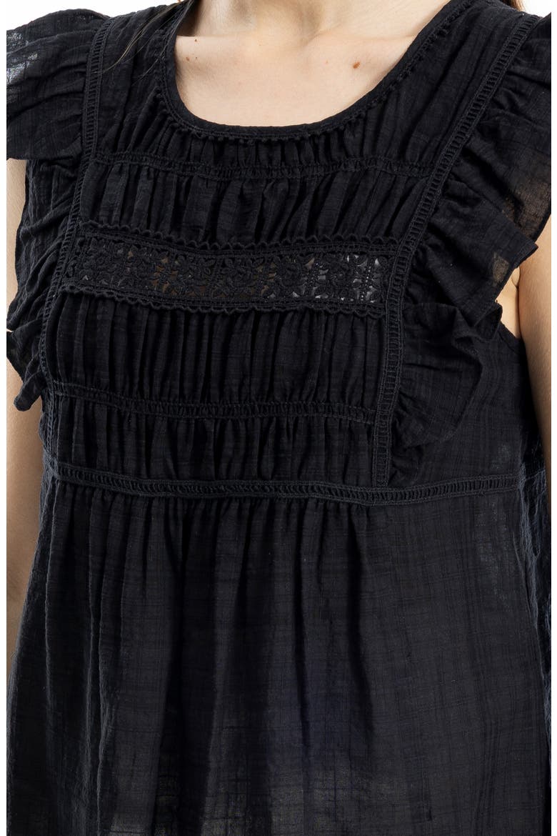 Ruffle Cap Sleeve Babydoll Top, Alternate, color, BLACK