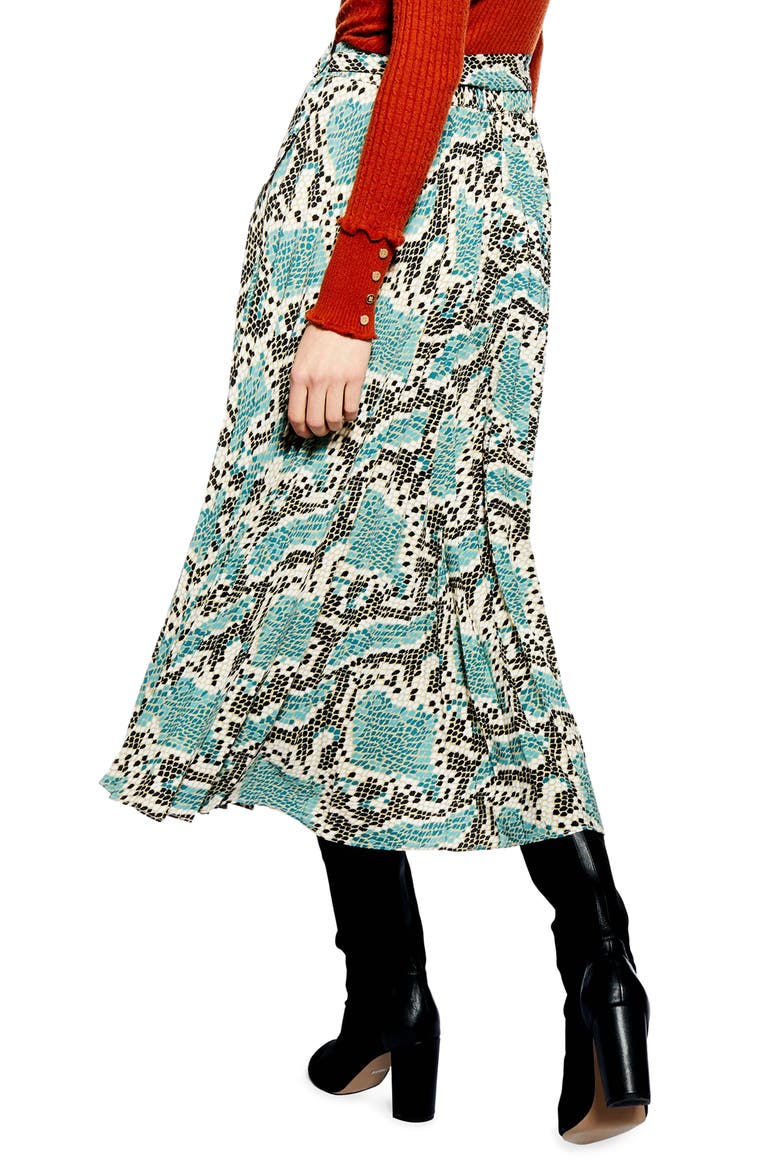 Python Print Pleat Midi Skirt, Alternate, color, BLUE MULTI