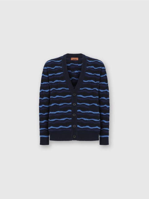Cardigan In Pure Wool With Wave Stitch