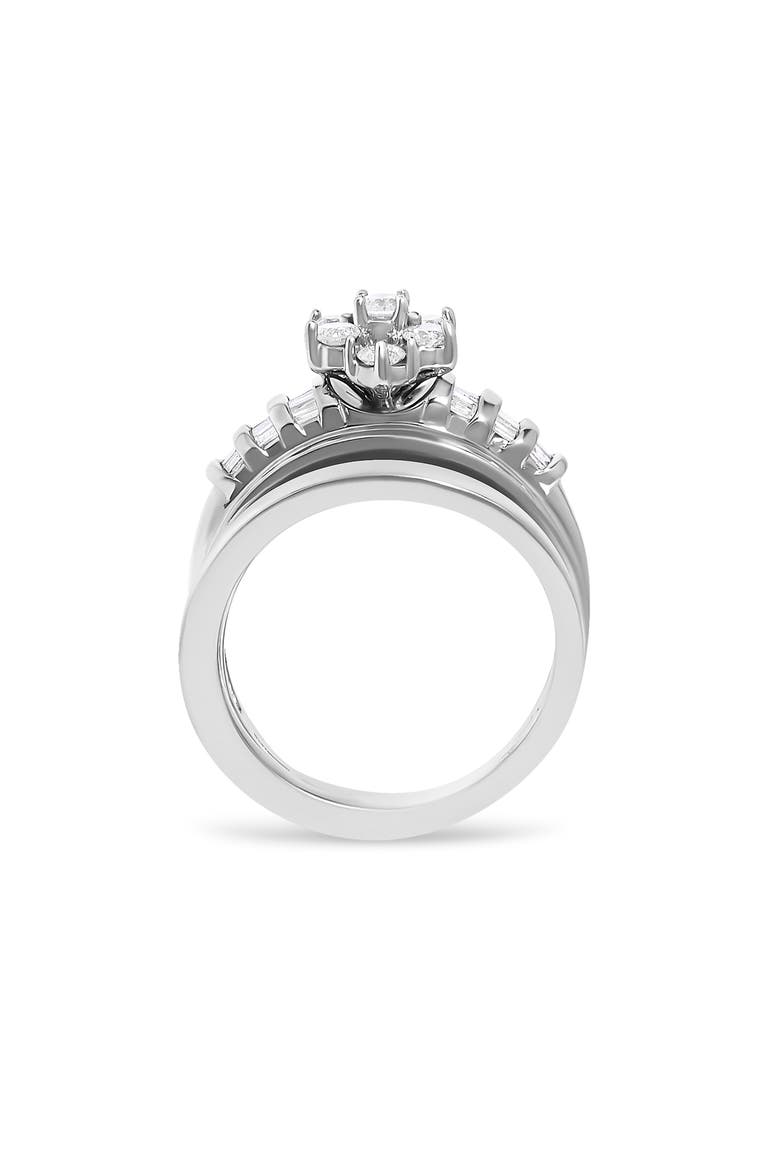 14K White Gold 1.0 Cttw Round and Baguette Diamond Cluster Bridal Set, Alternate, color, White Gold