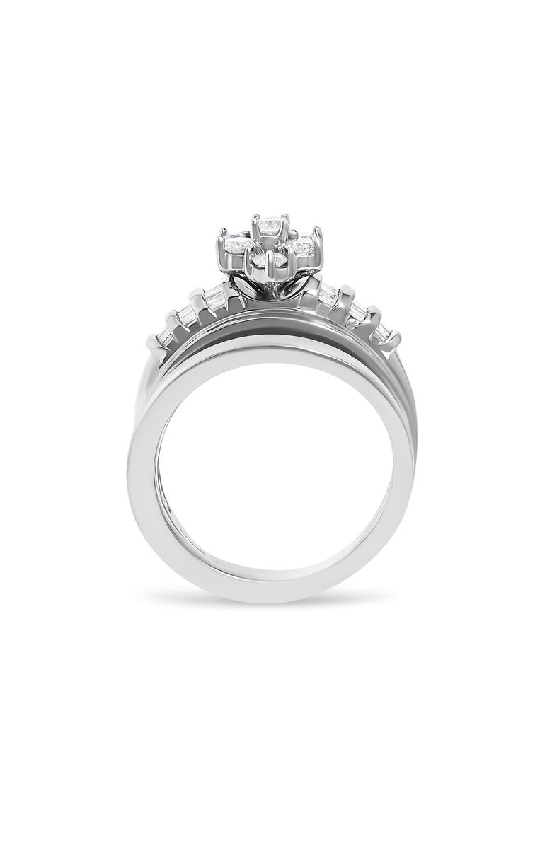 Haus of Brilliance 14K White Gold 1.0 Cttw Round and Baguette Diamond Cluster Bridal Set, Alternate, color, White Gold