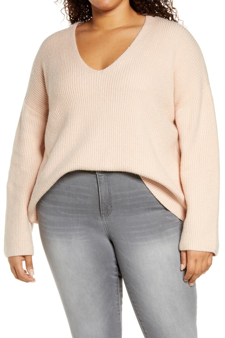 V-Neck Sweater, Main, color, PINK HERO