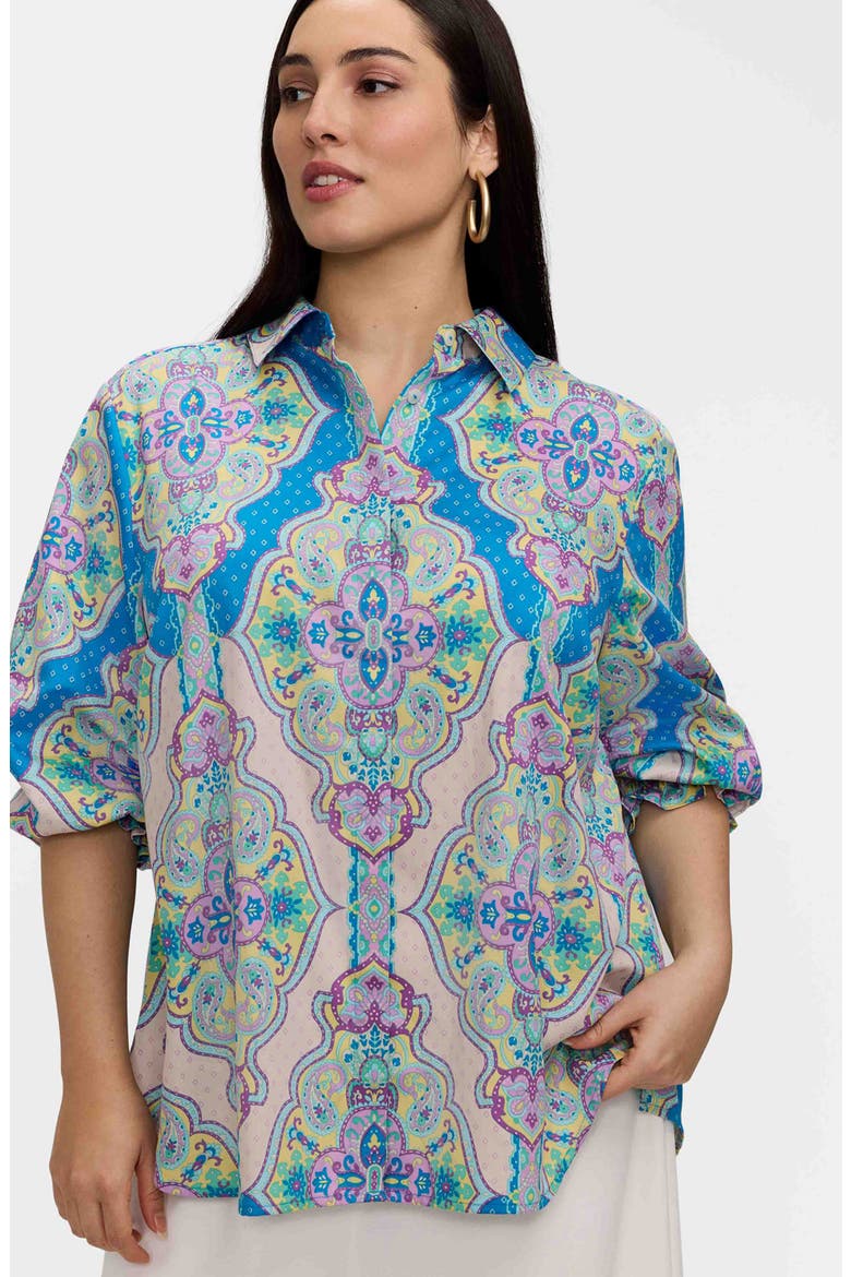 Olivia Paisley Smocked Cuff Cotton Button-Up Shirt, Alternate, color, PURPLE/ MULTI