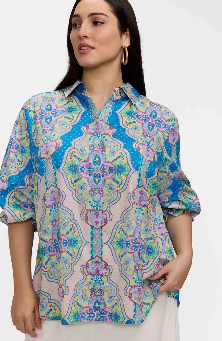 Foxcroft Olivia Paisley Smocked Cuff Cotton Button-Up Shirt, Alternate, color, 