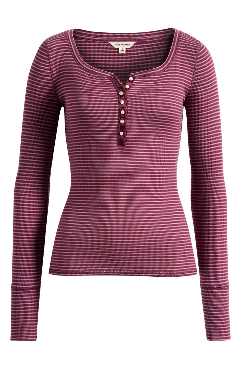 Lucky Brand Lace Trim Henley, Alternate, color, Burgundy Stripe