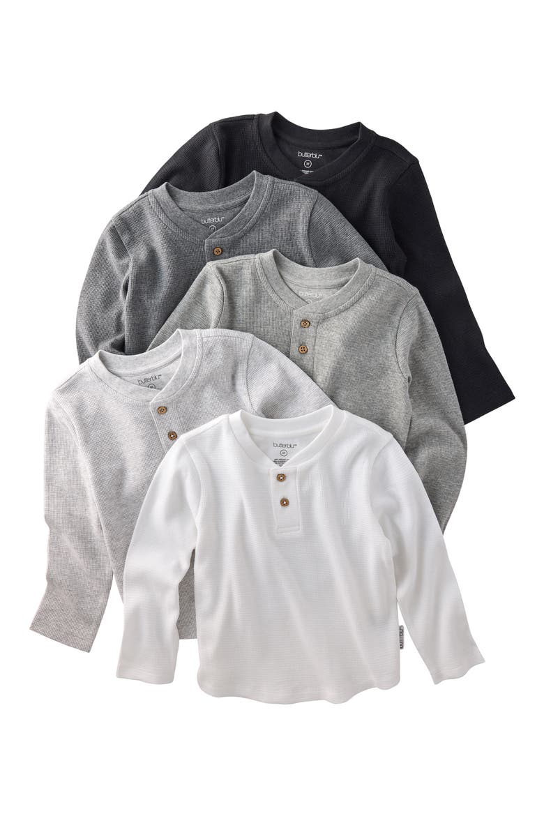 Payton Assorted 5-Pack Long Sleeve Organic Cotton Waffle Henley T-Shirts, Main, color, STONE