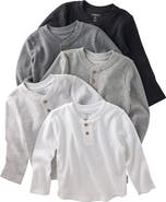 BUTTERBLU Payton Assorted 5-Pack Long Sleeve Organic Cotton Waffle Henley T-Shirts
