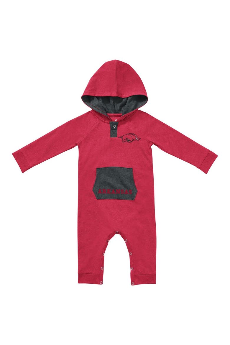 Newborn & Infant Colosseum Cardinal Arkansas Razorbacks Henry Pocketed Raglan Hoodie Romper, Alternate, color, Cardinal