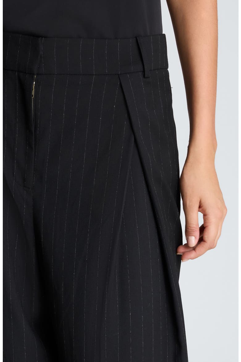 Crossover Pleat Pinstripe Wide Leg Pants, Alternate, color, BLACK/ OYSTER