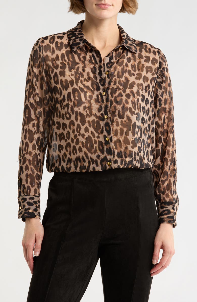T Tahari Print Button-Up Shirt, Main, color, Animal Print Black/ Multi