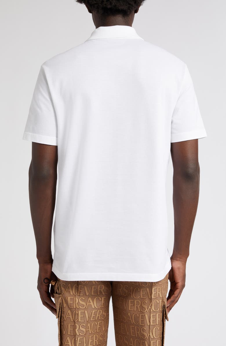 Versace Seashell Baroque Logo Cotton Piqué Polo, Alternate, color, 1W000-Optical White